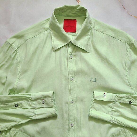 Paul Smith Vtg Men's Large Mint Green Button Up Shirt with Pockets Retro - Picture 1 of 11
